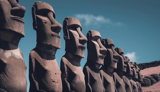 AI によって生成された廃墟のモニュメントで精神性を象徴する古代の彫像