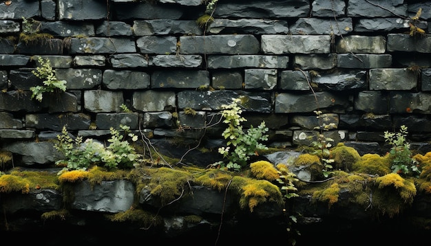 Free photo ancient stone wall green leaves nature beauty in old architecture generated by artificial intelligence