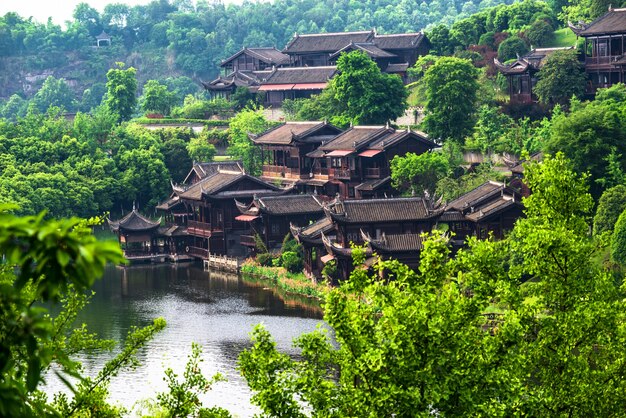 中国古代の町の湖