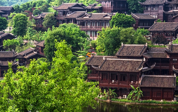 中国古代の町の湖