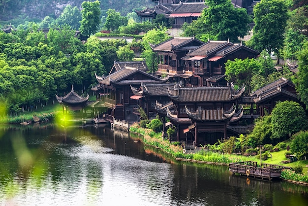 中国古代の町の湖