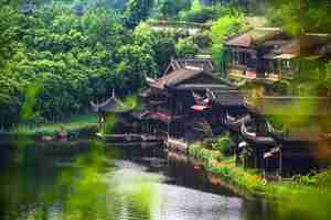 無料写真 中国古代の町の湖