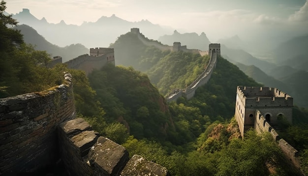 Foto gratuita un antico muro circonda la maestosa catena montuosa di pechino generata da ai