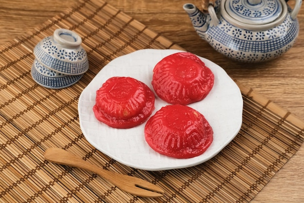 Ang kue kue ku or kue thok steamed chinese pastry of glutinous rice flour with sweet mung bean