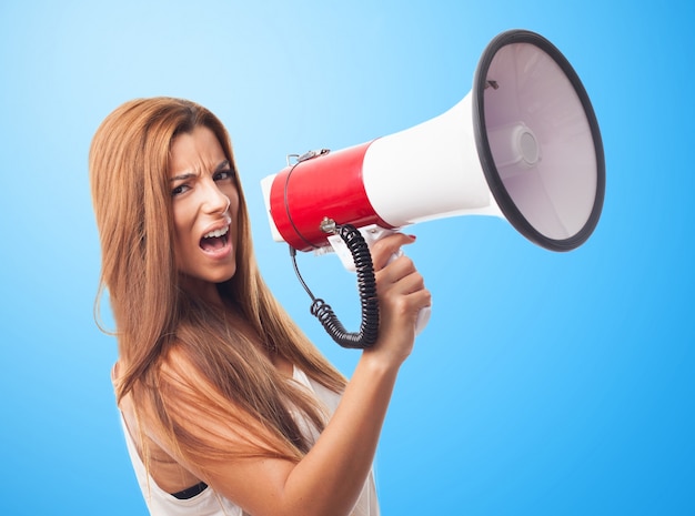 angry annoyed megaphone holding loudspeaker