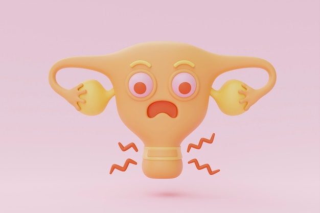 Angry cartoon ovary with pink background