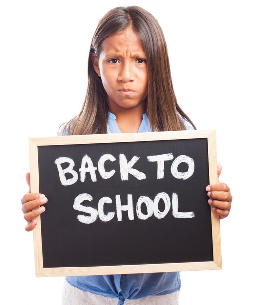 Angry girl with chalkboard