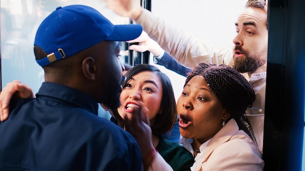 Free photo angry mad customers at outlet store