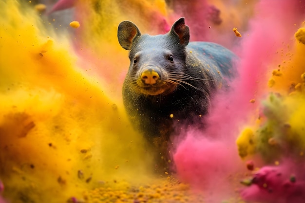 Free photo animal covered in light colors holy powder