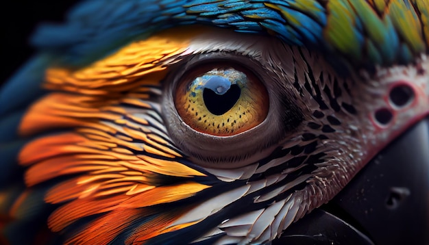 Клюв и глаз из перьев животных в генеративном искусственном интеллекте крупным планом