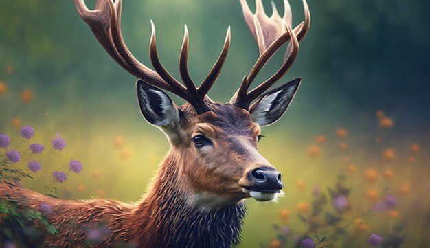 Animal nature deer outdoors mammal in grass generative AI