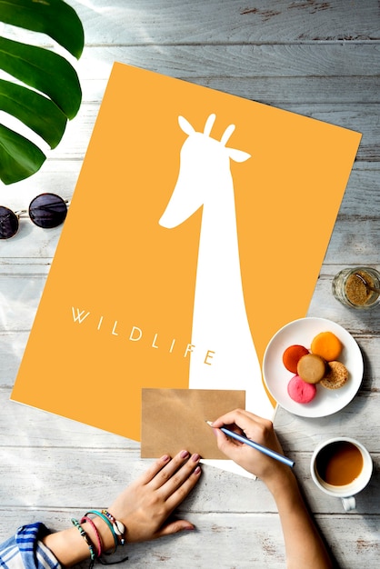 Animal Wildlife Word with Giraffe Graphic