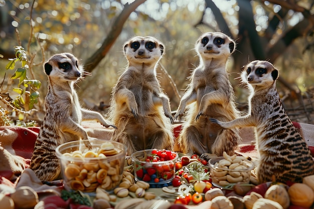 Free photo animals  enjoying a picnic outdoors