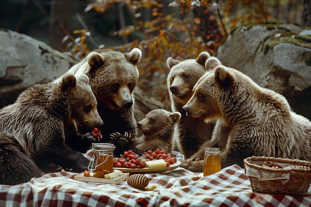 Free photo animals enjoying a picnic