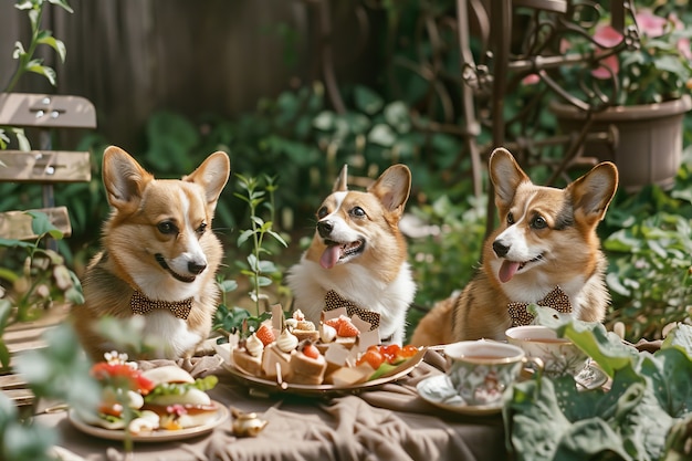 Free photo animals enjoying a picnic