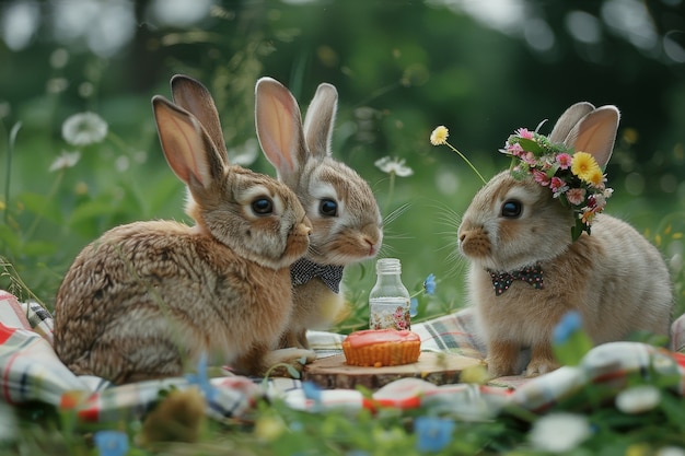 Free photo animals enjoying a picnic