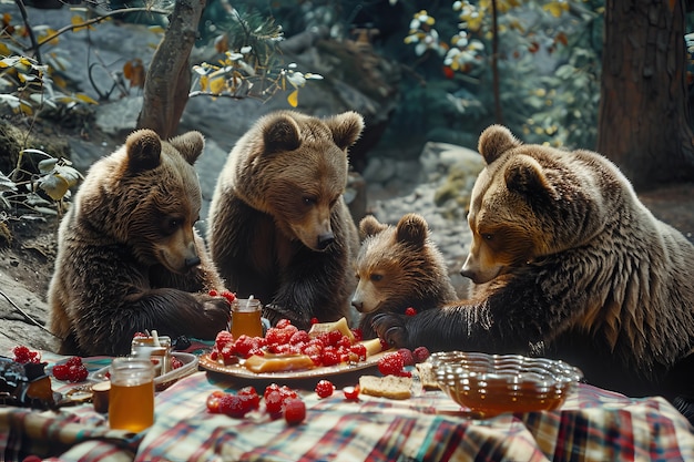 Free photo animals enjoying a picnic