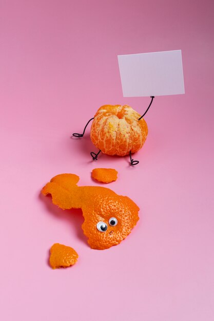 Animated clementine still life high angle
