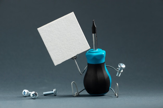 Animated screwdriver with screw and banner still life