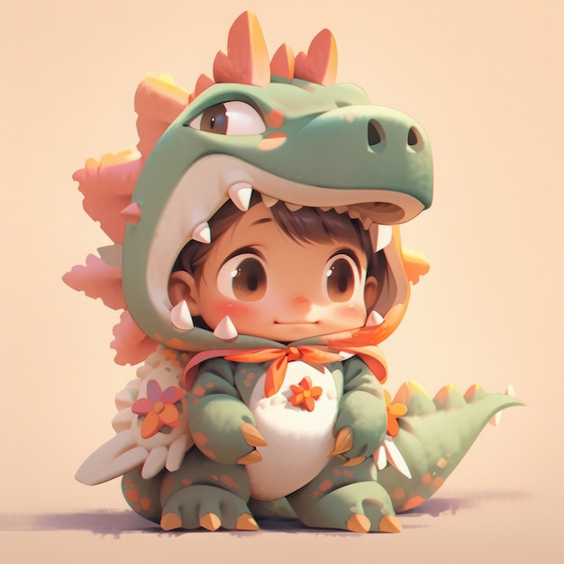 Free photo anime baby character with dragon costume illustration