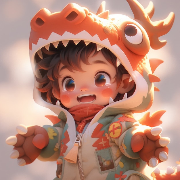 Free photo anime baby character with dragon costume illustration