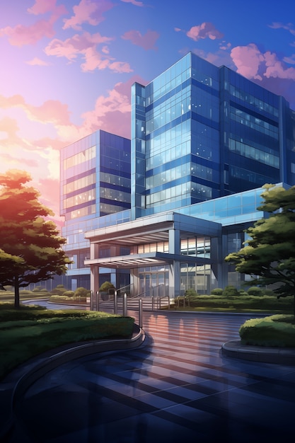 Free photo anime building illustration