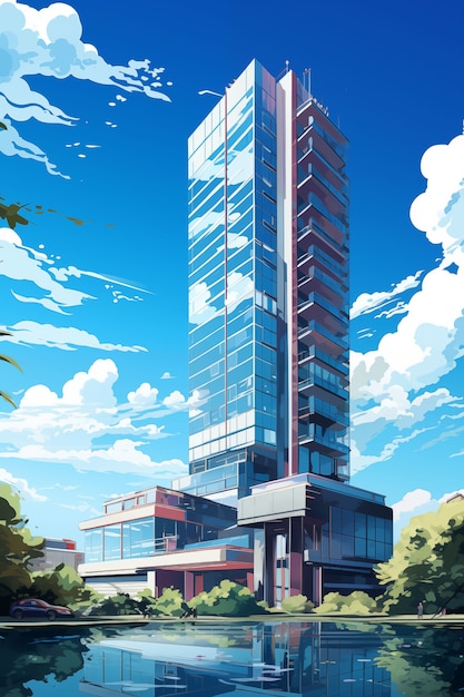 Бесплатное фото Иллюстрация здания аниме