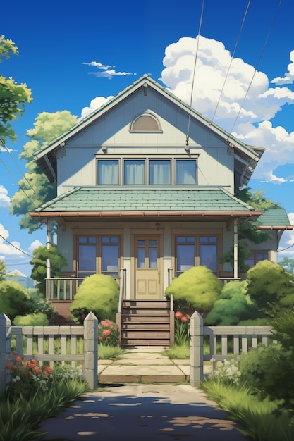 Free photo anime building illustration