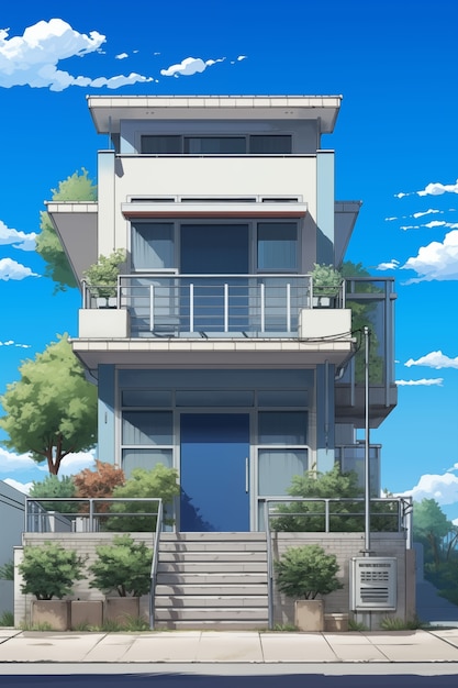 Foto gratuita illustrazione di un edificio di anime