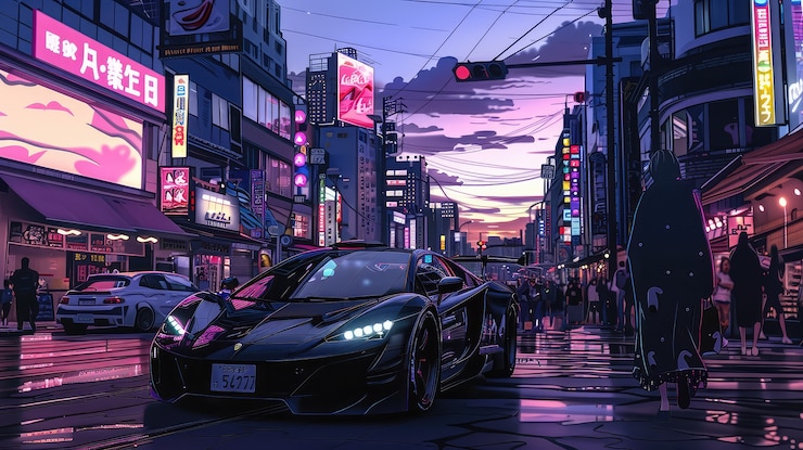 Free Photo anime car in the city