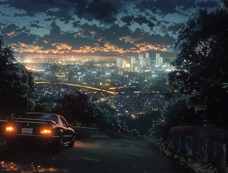 Free Photo anime car in the city