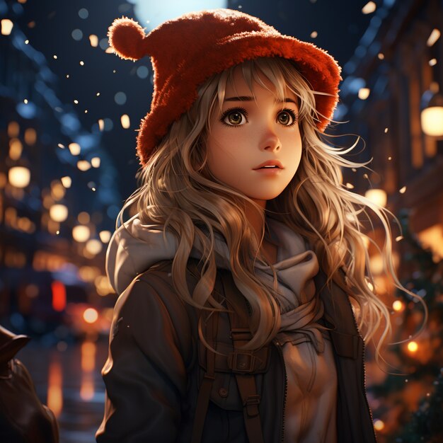 Anime character celebrating christmas