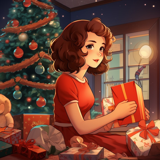 Foto gratuita personaggio di anime che celebra il natale