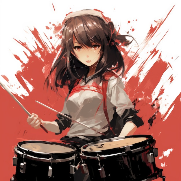 Free photo anime character playing drums