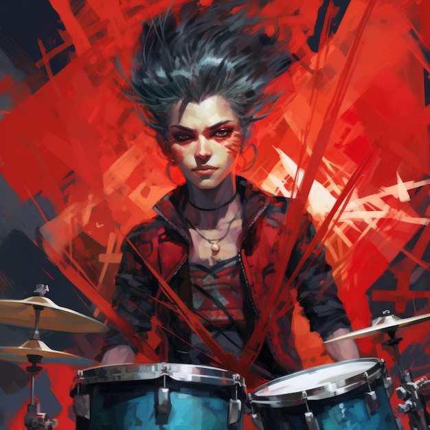 Free photo anime character playing drums