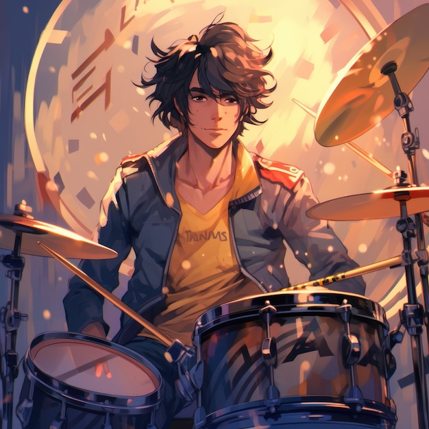 Free photo anime character playing drums