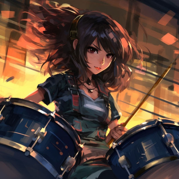 Free photo anime character playing drums