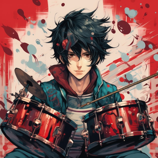 Free photo anime character playing drums