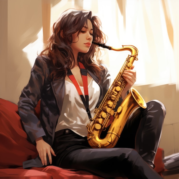 Anime character playing saxophone