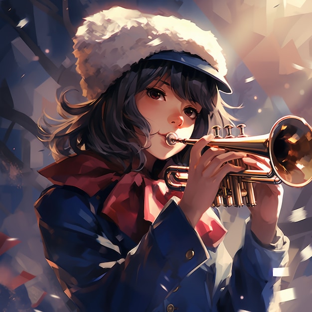 Free photo anime character playing trumpet