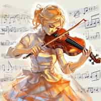 Free photo anime character playing violin