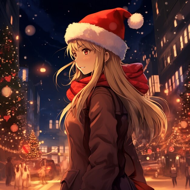 Anime character in town christmas season