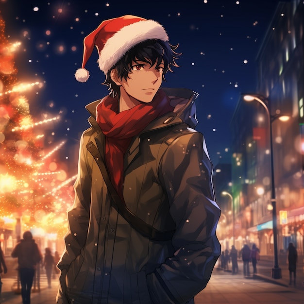 Free photo anime character in town christmas season