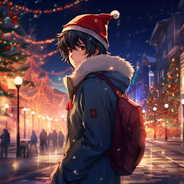 Free photo anime character in town christmas season