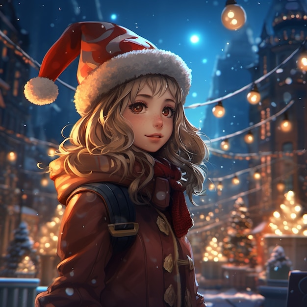 Free photo anime character in town christmas season