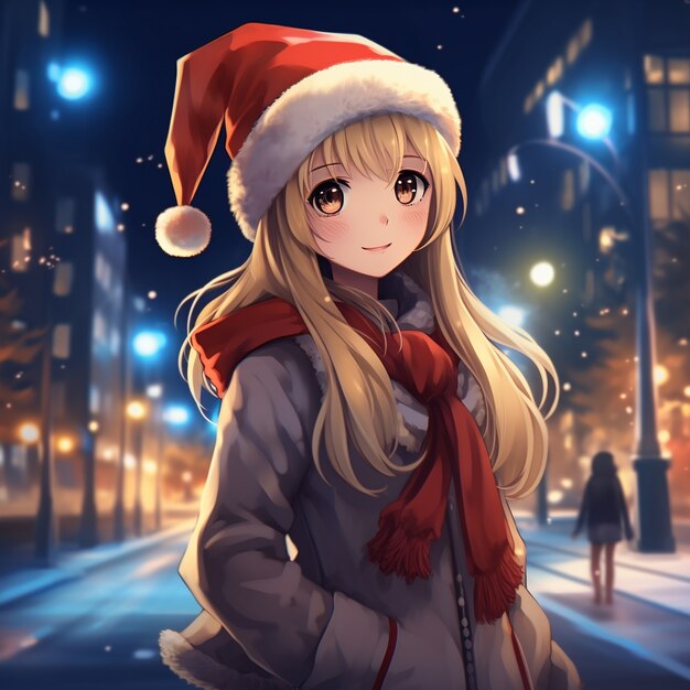 Anime character in town christmas season