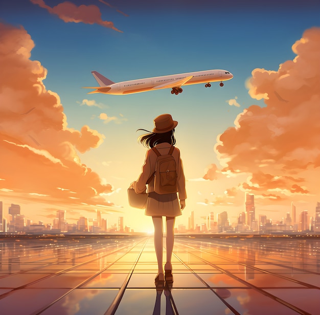 Аниме-персонаж путешествует