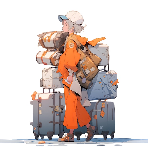 Free photo anime character traveling