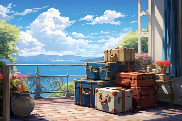 Free photo anime character traveling