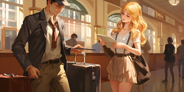 Free photo anime character traveling